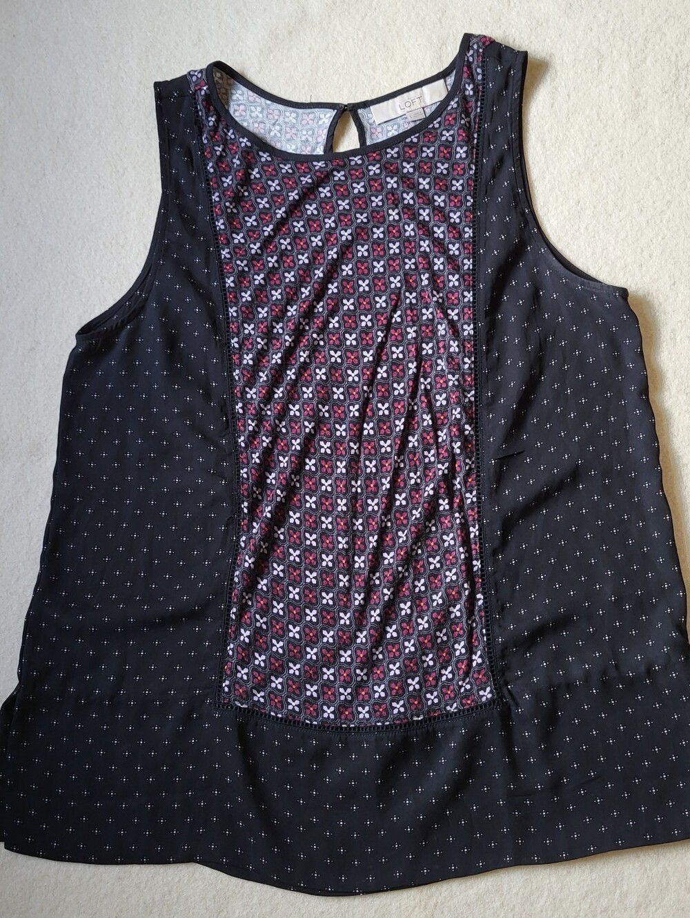 Loft Tank Top Women's Size L Black Floral